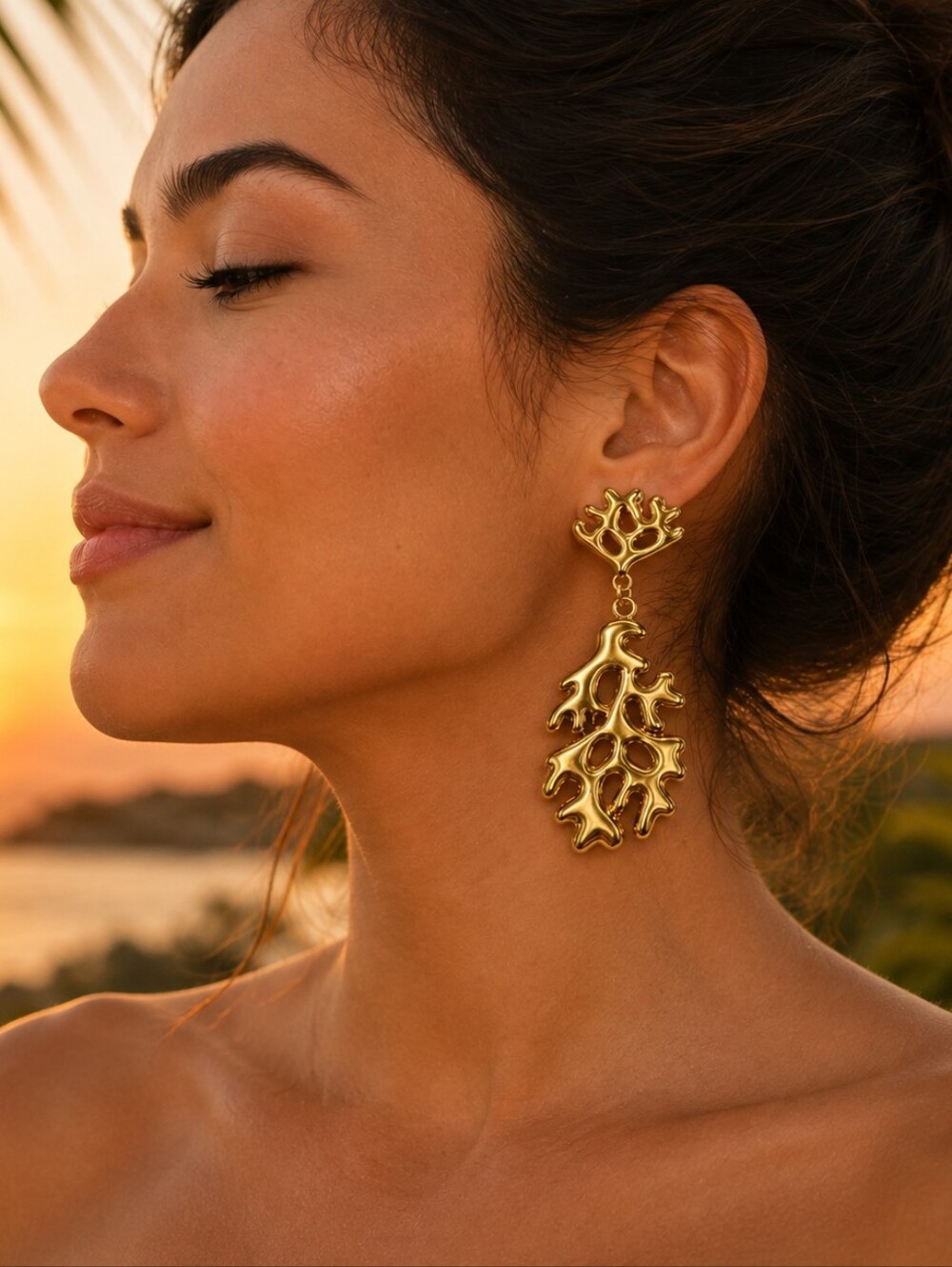 NEW Gold-Tone Coral Drop Earrings | Post Back | Lightweight